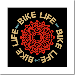 Red bicycle cassette with Bike Life legend over black background Posters and Art